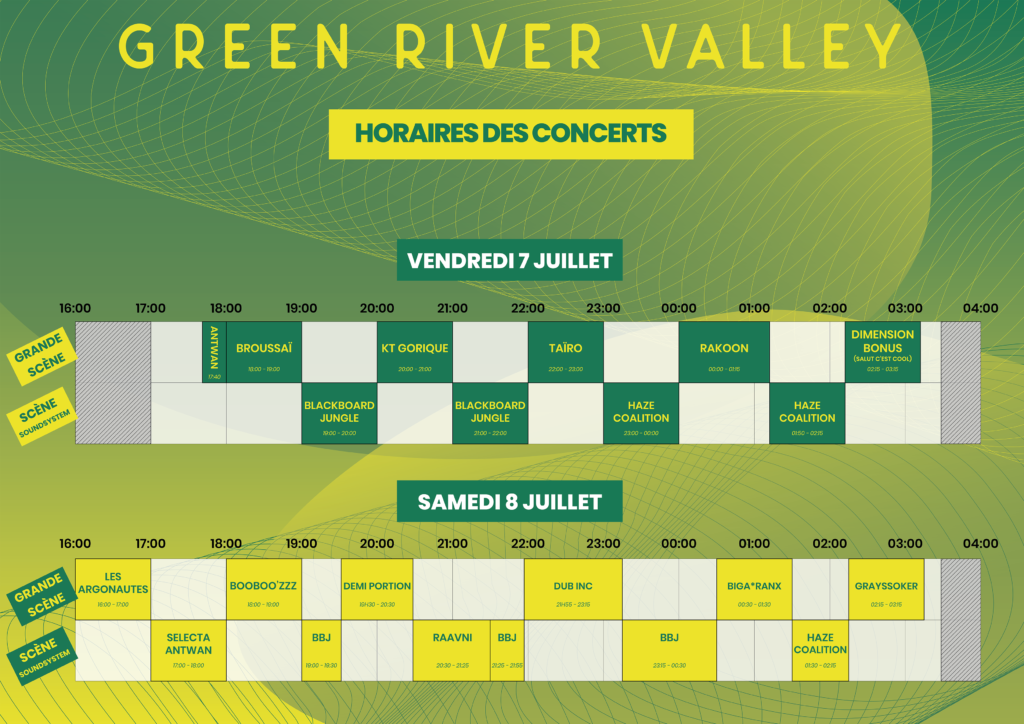 Les horaires Green River Valley Festival